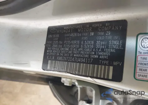 2007 Hyundai Tucson Limited/Se z USA, uszkodzony, nr VIN KM8JN72D47U494117